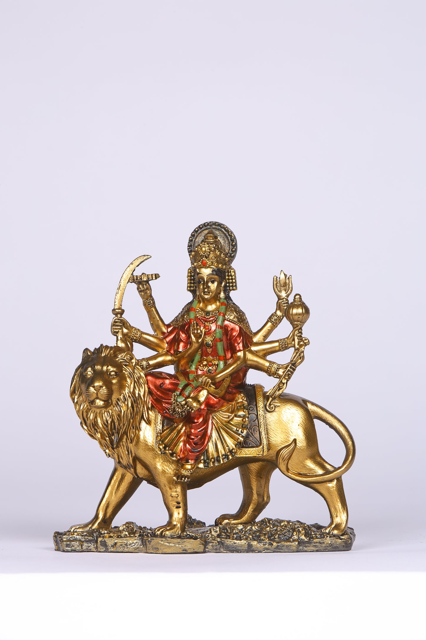 6" Maa Sherawali Jagdambe Durga Ji Antique Finish golden red statue| Ideal for temple or showpiece