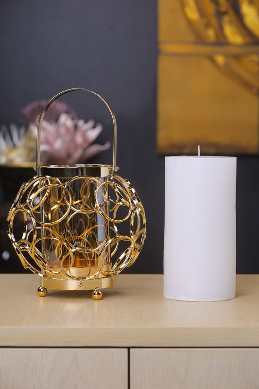 Round Gold Mirror Candle Stand with Sphere Design