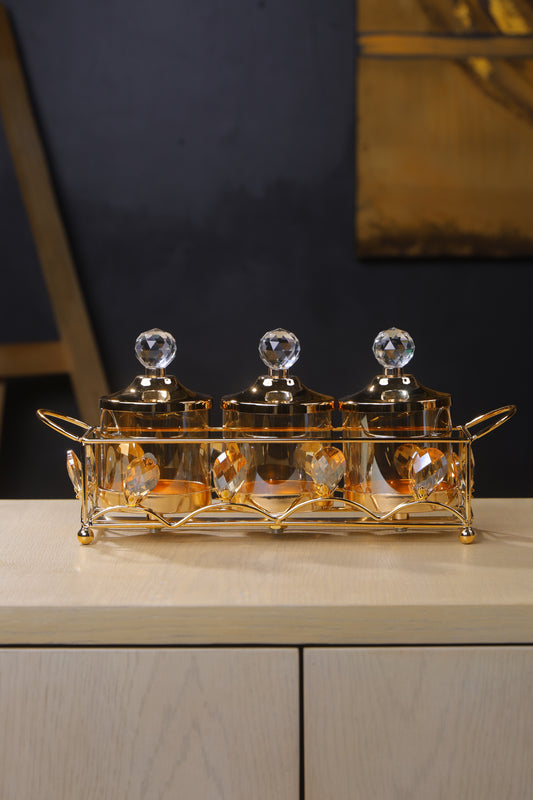 Set of 3 Candy Jars with tray for centre table accents