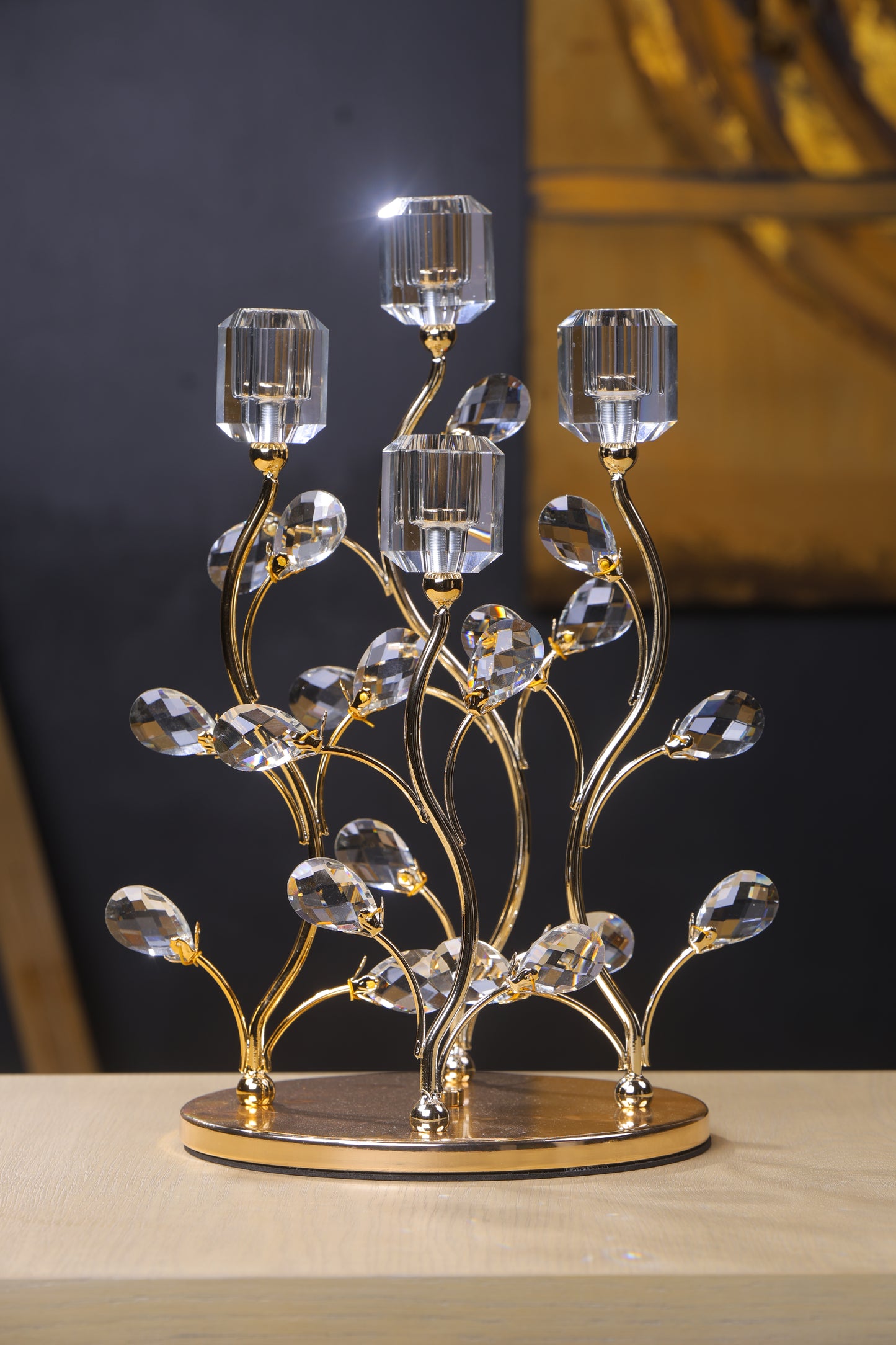 Handcrafted Gold Mirror Candle Stand for Table Decor