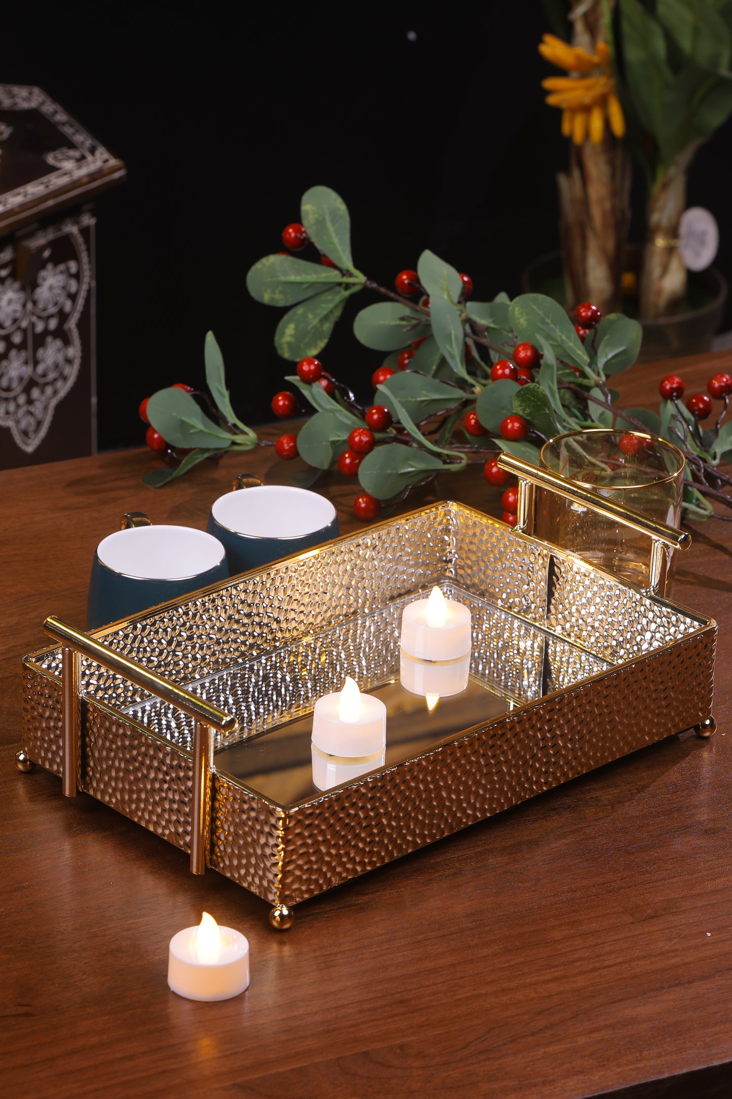Gold Mirrored Tray for Decorative Accents