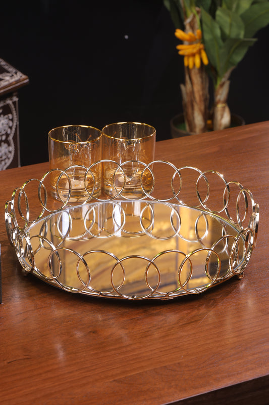 Elegant Spiral Design Gold Mirror Tray