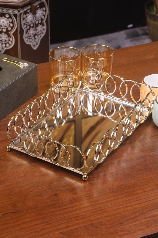 Modern Spiral Gold Mirror Tray