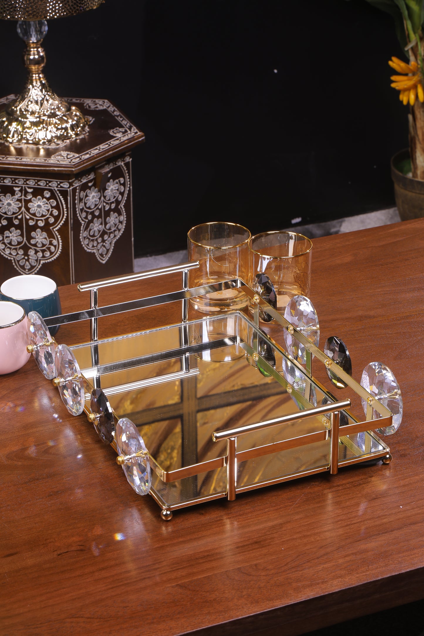 Geometric Gold Mirror Tray