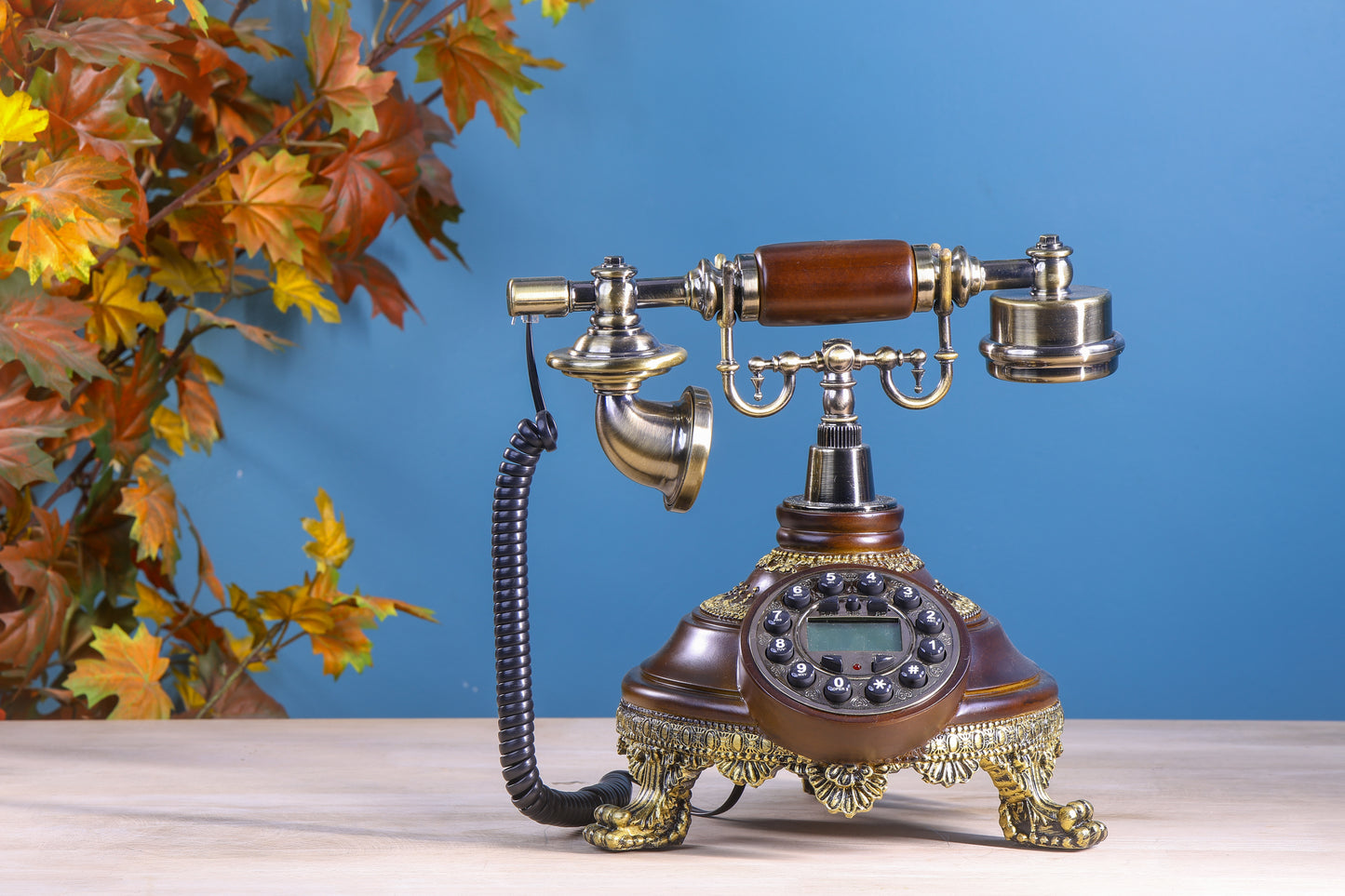 The Majestic Paws: Round Wooden Telephone with Tactile Buttons