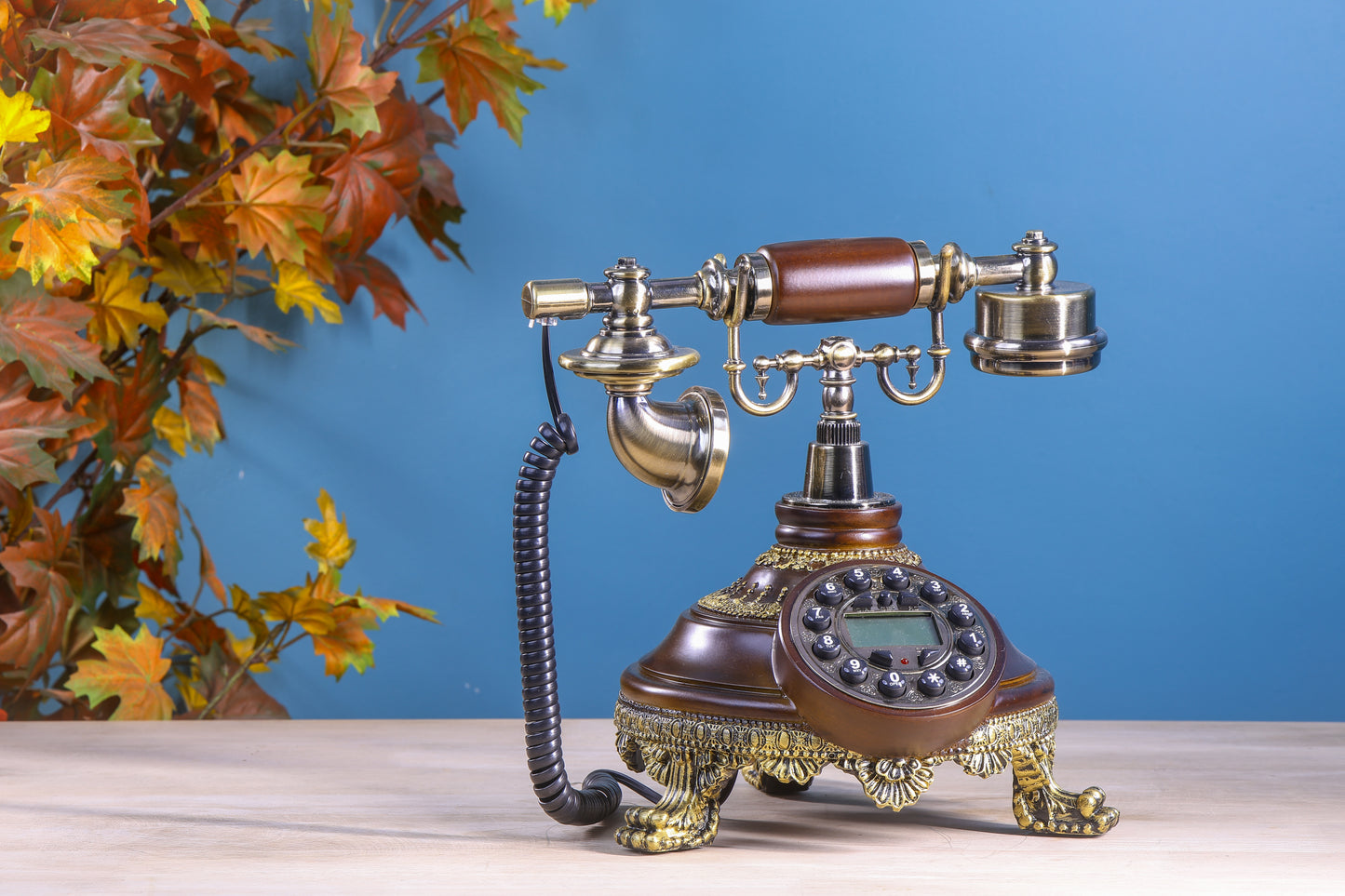 The Majestic Paws: Round Wooden Telephone with Tactile Buttons
