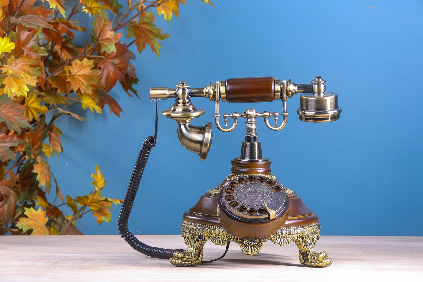 The Noble Spinner: Round Wooden Telephone with Rotator Dial