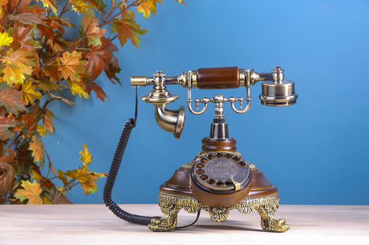 The Noble Spinner: Round Wooden Telephone with Rotator Dial