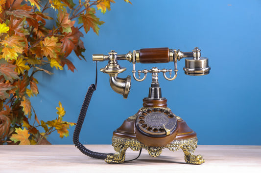 The Noble Spinner: Round Wooden Telephone with Rotator Dial