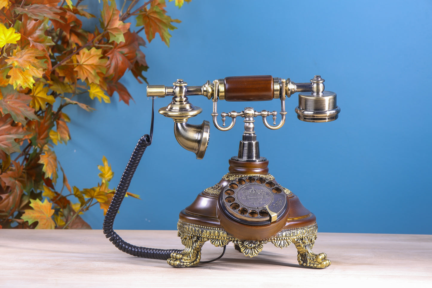 The Noble Spinner: Round Wooden Telephone with Rotator Dial