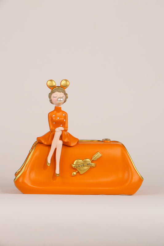Sitting Doll Tissue Box for Girls- Orange