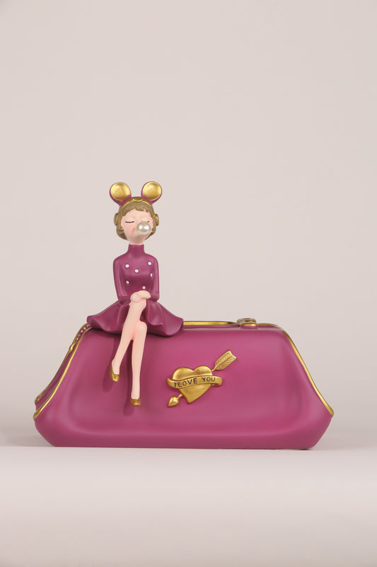 Sitting Doll Tissue Box for Girls- Pink