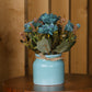 Artificial Pearl Dahlia Flower bunch, Ceramic vase Blue