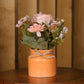 Artificial Pearl Dahlia Flower bunch, Ceramic vase Orange