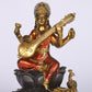 8" Saraswati Sitting Antique Finish golden red statue on lotus with Veena | Ideal for temple or showpiece