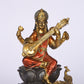 10" Saraswati Sitting Antique Finish golden red statue on lotus with Veena | Ideal for temple or showpiece