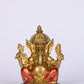 6" Ganesha sitting  Antique Finish golden red statue on golden pdestal | Ideal for temple or showpiece