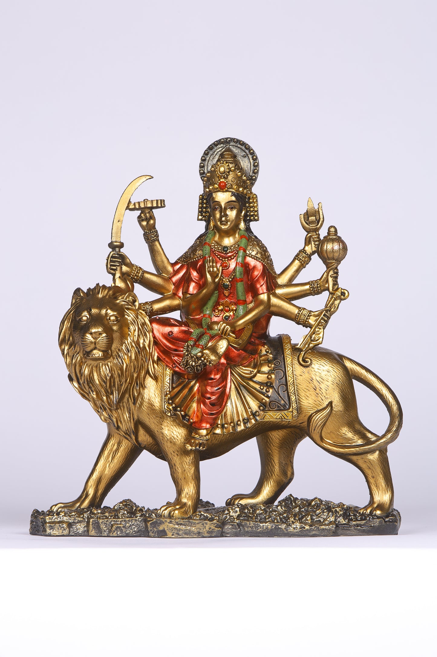 9" Maa Sherawali Jagdambe Durga Ji Antique Finish golden red statue| Ideal for temple or showpiece
