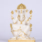 10" Ganesha sitting Marble statue on golden pedestal | Ideal for temple or showpiece