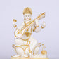 8" Saraswati Sitting Gold toned Marble statue on lotus with Veena | Ideal for temple or showpiece