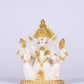 6" Ganesha sitting Marble statue on golden pdestal | Ideal for temple or showpiece