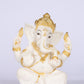7" Cute Ganesha sitting Marble statue with Gold tone | Ideal for temple or showpiece