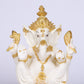 11" Ganesha sitting Marble statue on golden pdestal | Ideal for temple or showpiece
