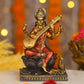 5" Saraswati Sitting Antique Finish golden red statue on lotus with Veena | Ideal for temple or showpiece