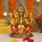 6" Ganesha sitting  Antique Finish golden red statue on golden pdestal | Ideal for temple or showpiece