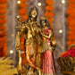 6" Radha Krishna with Bansuri standing white Antique Finish golden red statue | Ideal for temple or showpiece