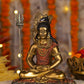 11" Shiva Samadhi Meditation statue with Trishul in Antique Finish golden red | Ideal for temple or showpiece