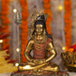 11" Shiva Samadhi Meditation statue with Trishul in Antique Finish golden red | Ideal for temple or showpiece