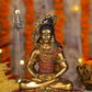 11" Shiva Samadhi Meditation statue with Trishul in Antique Finish golden red | Ideal for temple or showpiece