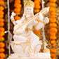 10" Saraswati Sitting Gold toned Marble statue on lotus with Veena | Ideal for temple or showpiece