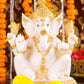 11" Ganesha sitting Marble statue on golden pdestal | Ideal for temple or showpiece