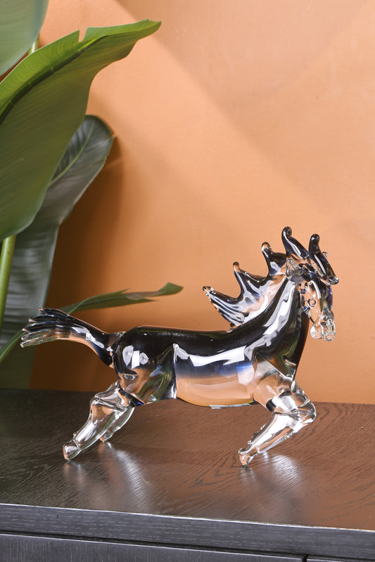 Stunning Crystal Sculpture Running Horse Statue Home Decor Accent - Blue