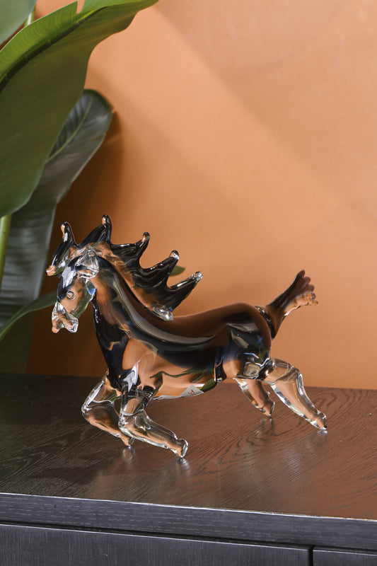 Stunning Crystal Sculpture Running Horse Statue Home Decor Accent - Blue