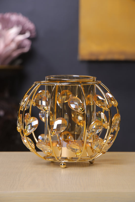 Luxury Golden Mirror Candle Stand with Crystal Accents
