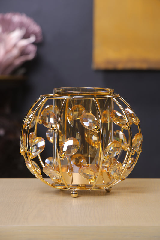 Luxury Golden Mirror Candle Stand with Crystal Accents