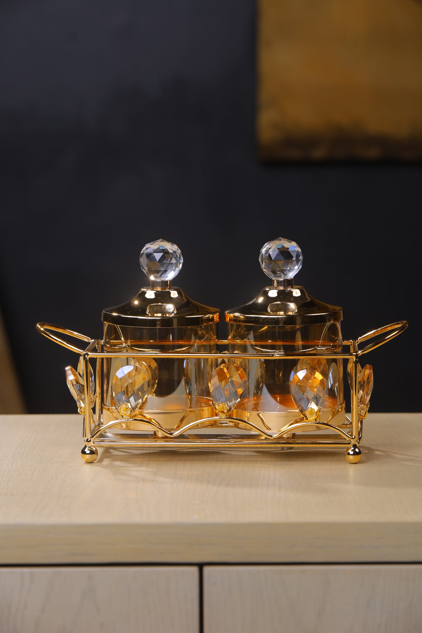 Set of 2 Candy Jars with tray for centre table accents