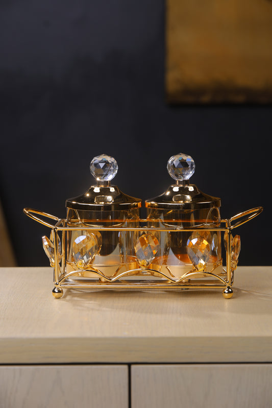 Set of 2 Candy Jars with tray for centre table accents