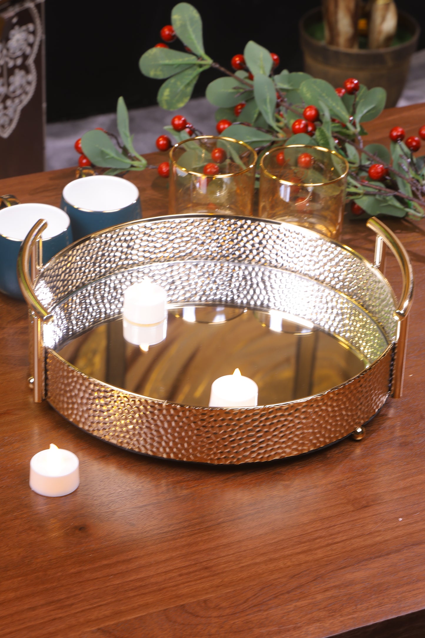 Shiny Gold Mirror Tray for Perfume Display