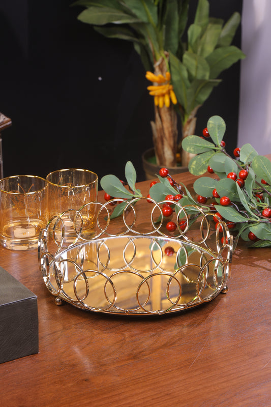 Golden Spiral Mirror Tray for Home Decor