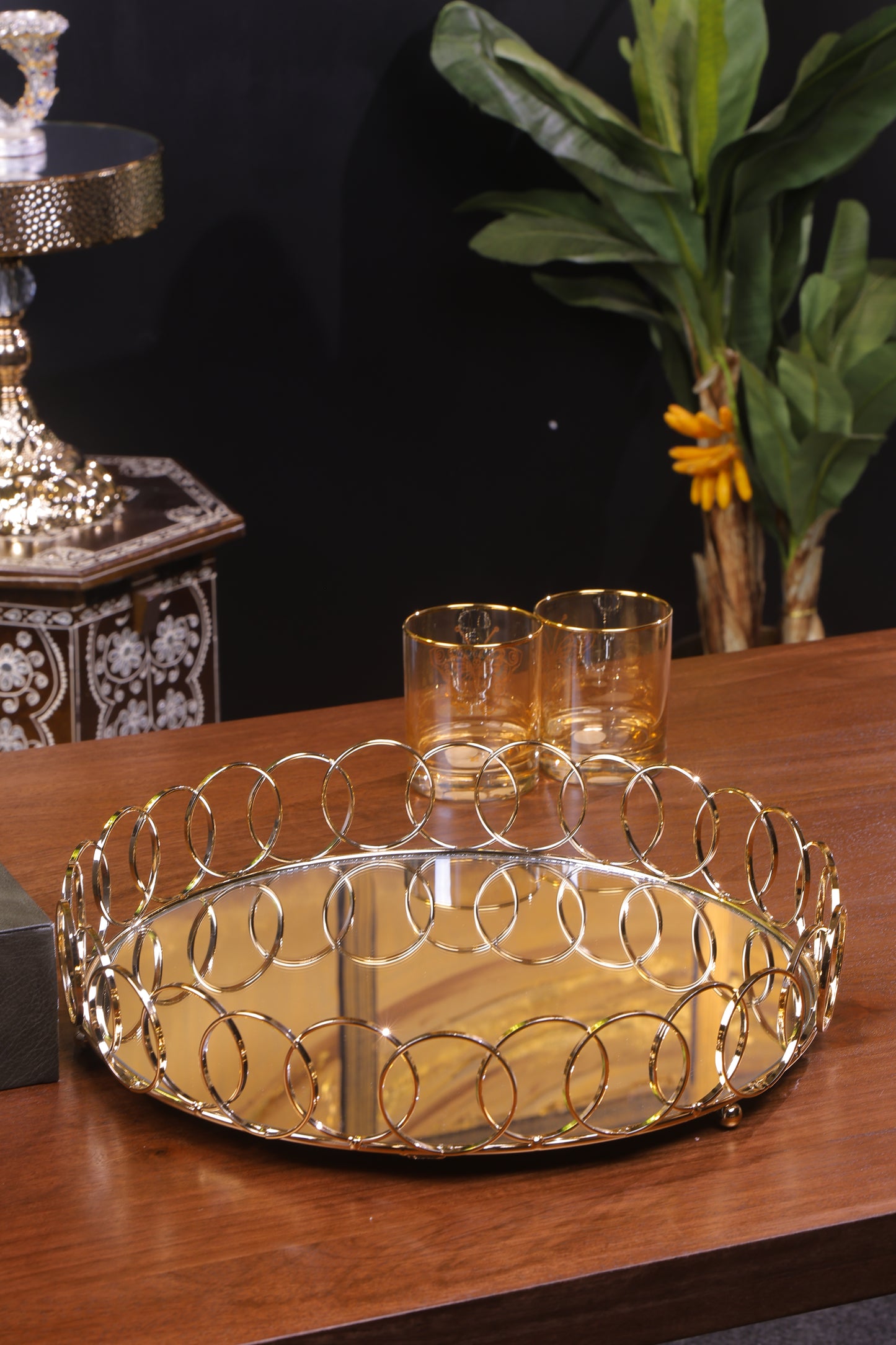 Luxury Golden Spiral Mirror Tray
