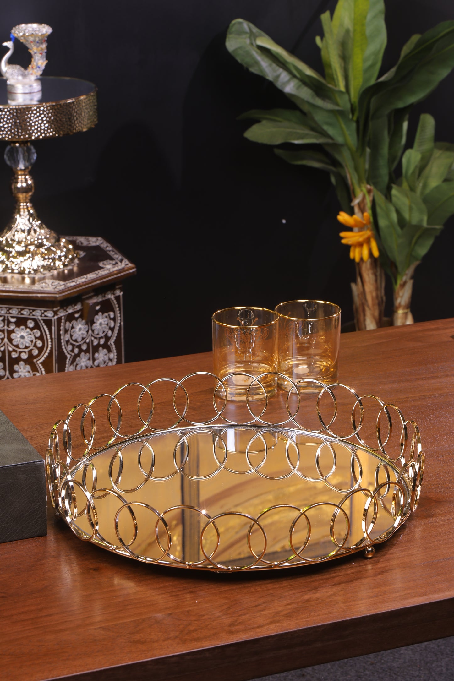 Luxury Golden Spiral Mirror Tray