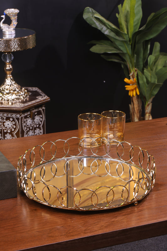 Luxury Golden Spiral Mirror Tray