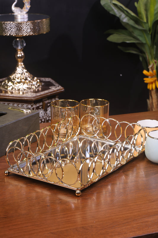 Decorative Gold Spiral Mirror Tray
