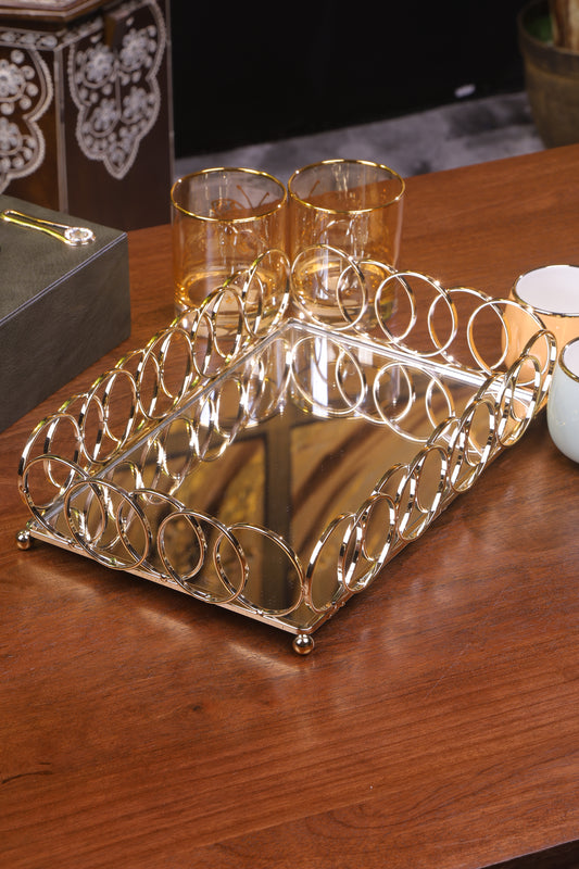 Modern Spiral Gold Mirror Tray