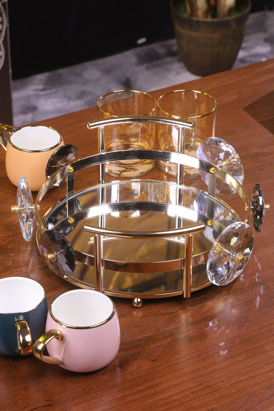 Golden Mirror Tray with Ornate Design